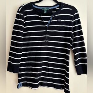 Lauren Ralph Lauren Black and White Striped Long Sleeve Tee